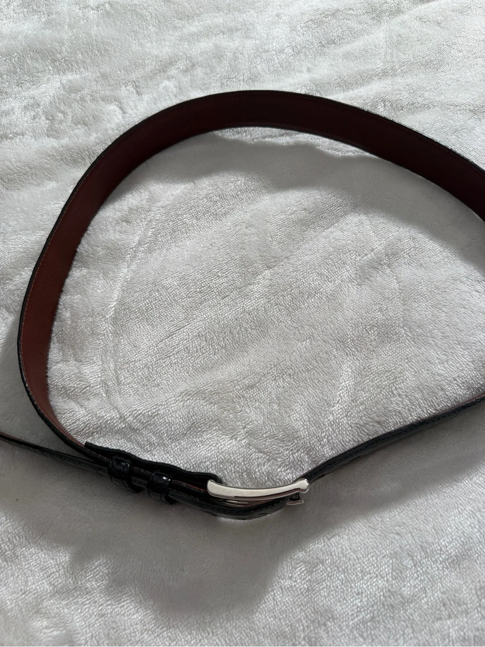 Torino Leather Co. Genuine Alligator Belt Size 38 Black Silver Solid Brass Italy